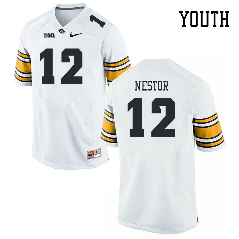 Youth #12 John Nestor Iowa Hawkeyes College Football Jerseys Stitched Sale-White - Click Image to Close